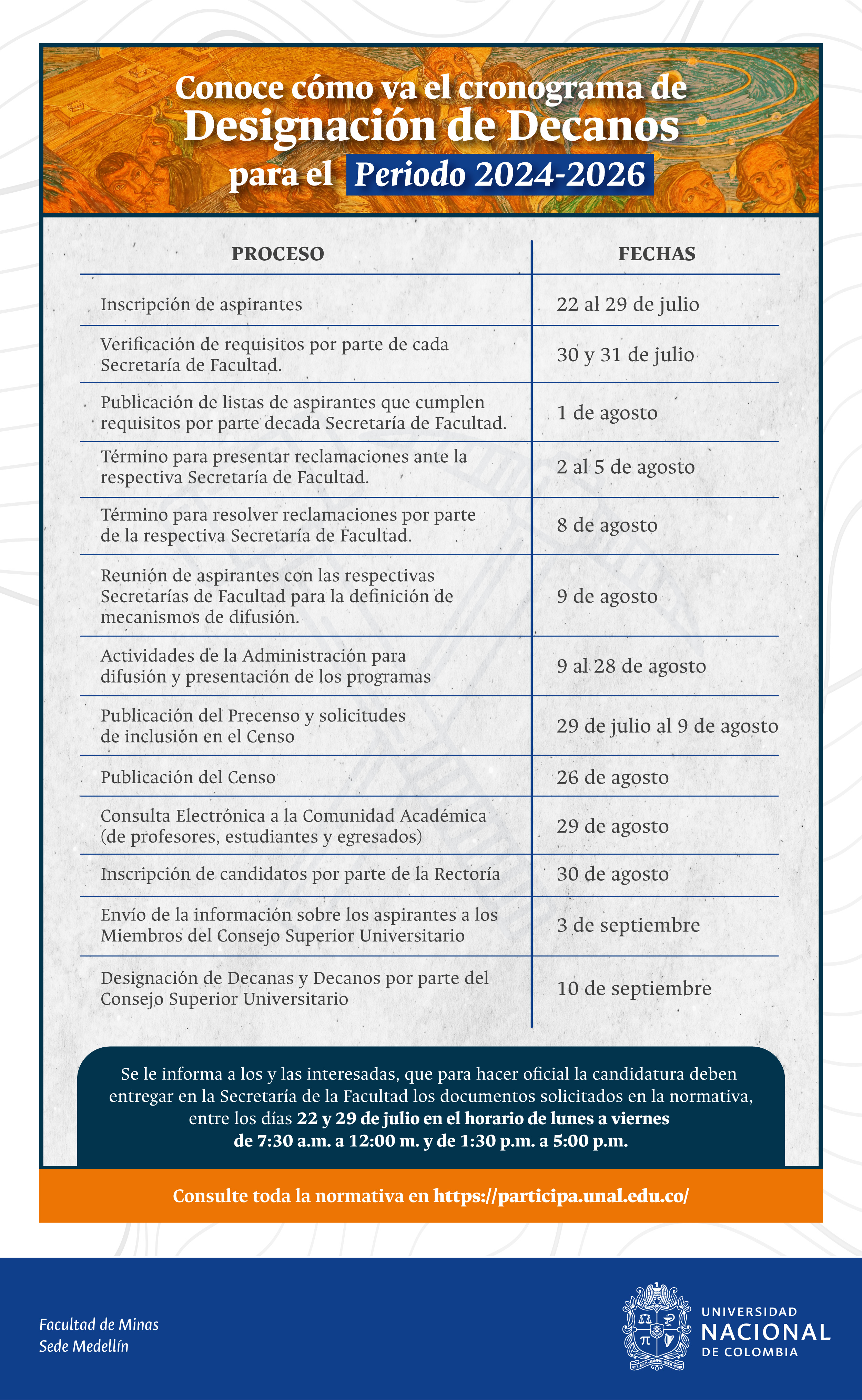 Cronograma del proceso de designación de Decanos de la Facultad de Minas de la Universidad Nacional de Colombia para el periodo 2022-2024